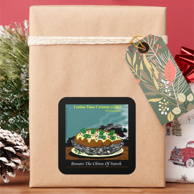 Sticker Carré Beware the Chives of Starch – Funny Foodie Cartoon (vacances)