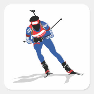 Sticker Carré Biathlon Skier Sports d'hiver Athlète en action