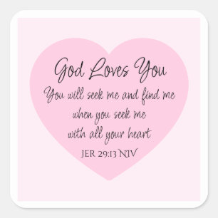 Sticker Carré Bible élégant cœur rose Verset foi chrétienne    