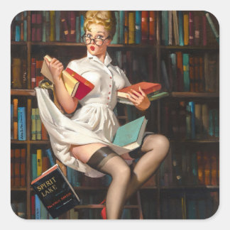 Sticker Carré Bibliothécaire Pin Up