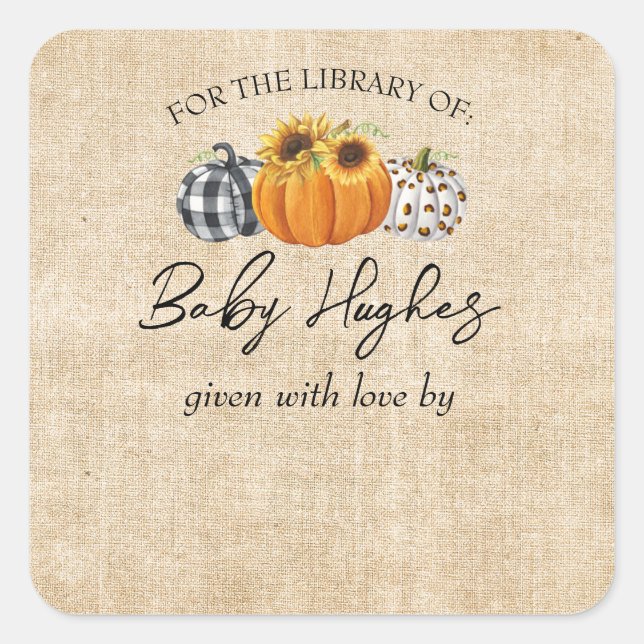 Sticker Carré Bibliothèque de Baby showers Citrouilles Burlap Au (Devant)