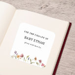 Sticker Carré Bibliothèque de Baby showers floraux fleurs sauvag<br><div class="desc">Fleur sauvage Floral Baby shower Librairie Stickers</div>