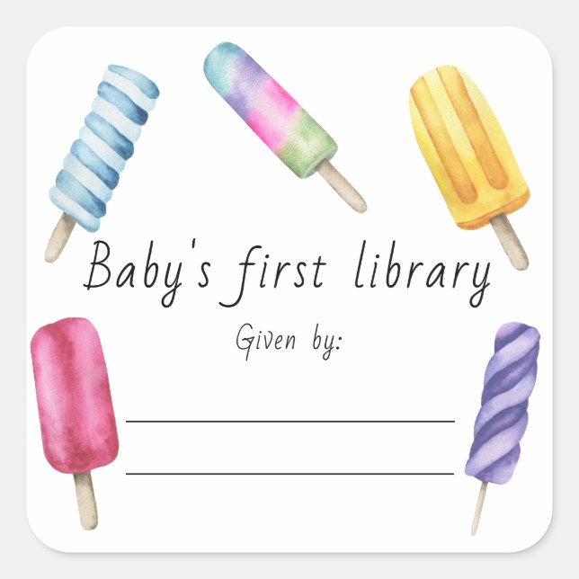 Sticker Carré Bibliothèque de bébé au popsicle aquarelle  (Devant)