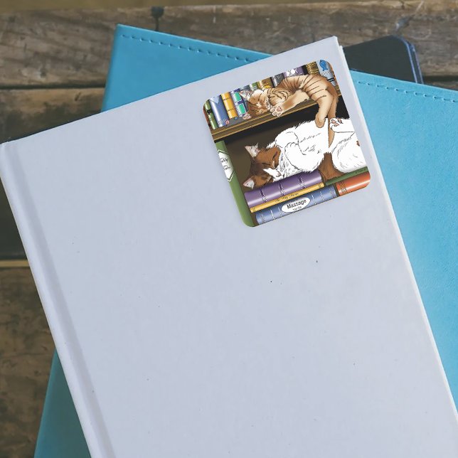 Sticker Carré Bibliothèque de chats de plateau de livres (Créateur téléchargé)