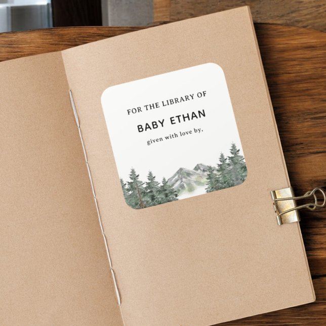 Sticker Carré Bibliothèque de livres de Baby showers de Woodland (Créateur téléchargé)