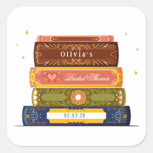 Sticker Carré Bibliothèque de livres d'histoires sur la Fête des