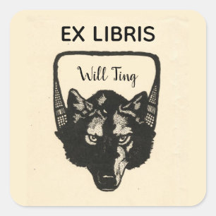 Sticker Carré Bibliothèque éditable Wolf Head Ex