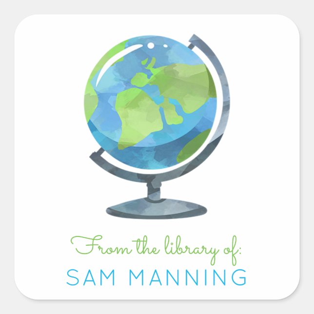 Sticker Carré Bibliothèque Globe (Devant)