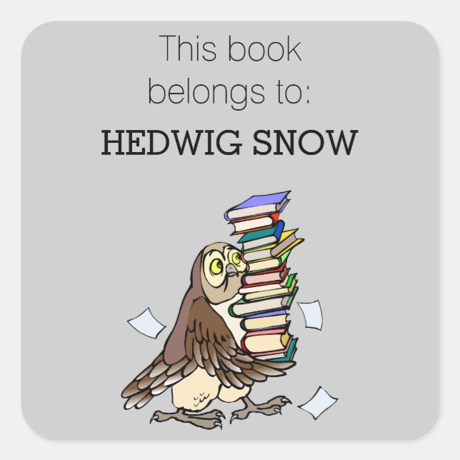 Sticker Carré Bibliothèque personnalisée Cute Owl Bookplate (Devant)