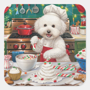 Sticker Carré Bichon Frise Gîtes : Festif Noël