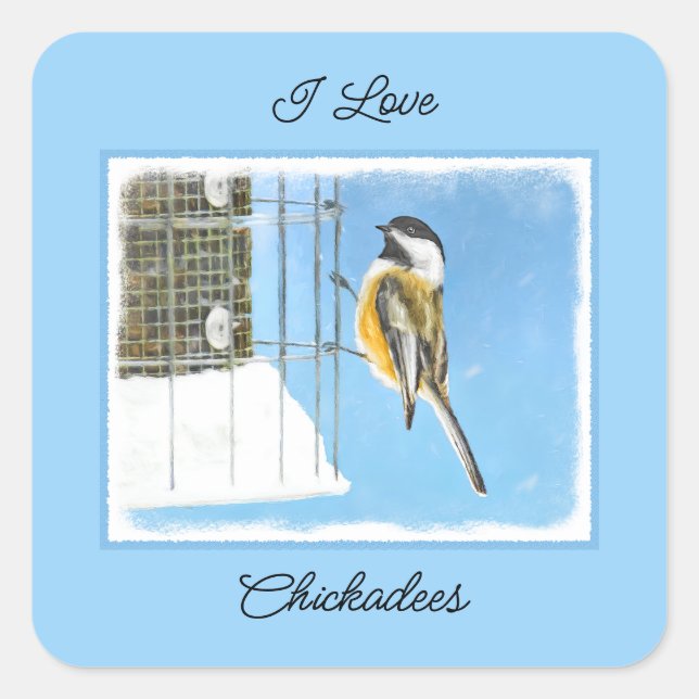 Sticker Carré Bickadee sur la peinture d'alimentation - Oiseaux  (Devant)