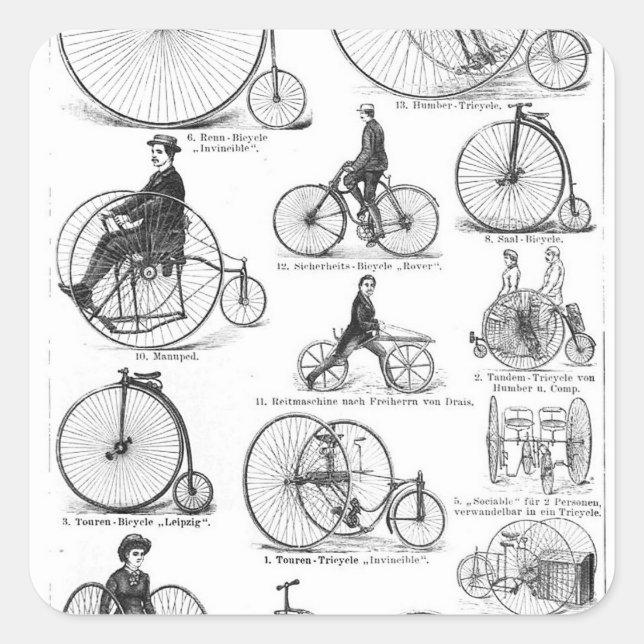 Sticker Carré Bicyclette à grande roue Penny Farthing (Devant)