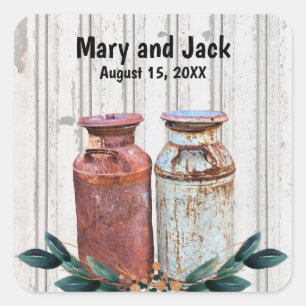 Sticker Carré Bidons de Lait Floraux Antiquités Rustiques Vintag