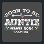 Sticker Carré Bientôt être Tante 2024 Chargement<br><div class="desc">Bientôt Be Auntie 2024 Chargement Promoted to Tante Funny Crew Graphic design Cadeau Carré Stickers Collection classique.</div>
