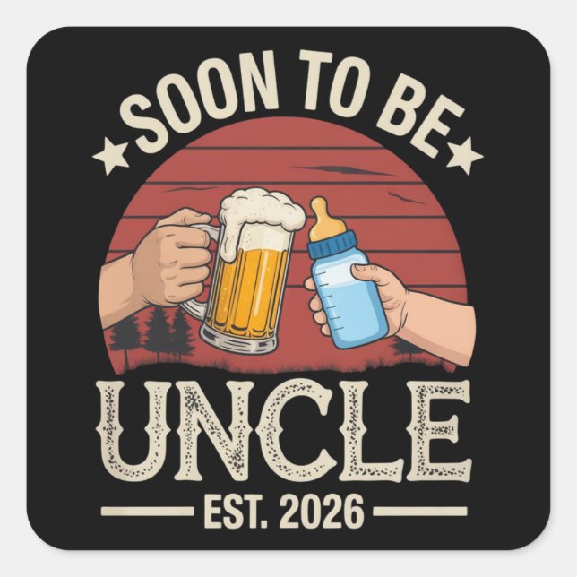 Sticker Carré Bientôt Oncle 2026 Annonce de Grossesse Rétro (Devant)