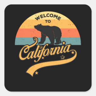 Sticker Carré Bienvenue À California Retro Sunset Bear USA Trip