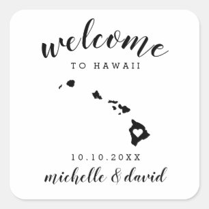 Sticker Carré Bienvenue à Hawaii   Service personnalisé Mariage