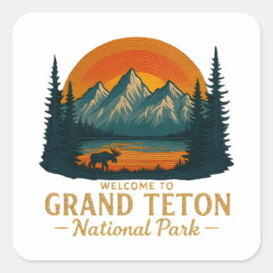 Sticker Carré Bienvenue à la broderie Grand Teton National USA
