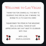 Sticker Carré Bienvenue à Las Vegas Mariage Bienvenue Sac cadeau<br><div class="desc">Se marier à Las Vegas ? Ces autocollants de bienvenue blancs et noirs complètent parfaitement la corbeille de bienvenue de vos invités dans leur hébergement. Personnalisez avec votre propre texte sincère.</div>