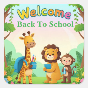 Sticker Carré Bienvenue à l'école des animaux de la jungle migno