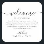 Sticker Carré Bienvenue À Notre Sac De Bienvenue Mariage<br><div class="desc">Bienvenue à notre Étiquette Mariage pour sac de bienvenue Mariage. Le design présente une disposition de texte minimaliste. Pour effectuer des modifications avancées,  sélectionnez l'option "Cliquez pour customiser plus loin" sous Personnaliser ce modèle.</div>