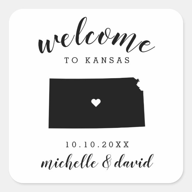 Sticker Carré Bienvenue au Kansas | Service personnalisé Mariage (Devant)