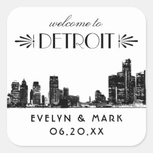 Sticker Carré Bienvenue au Mariage Art déco noir de Detroit Skyl