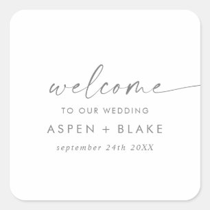 Sticker Carré Bienvenue au Mariage de script Silver