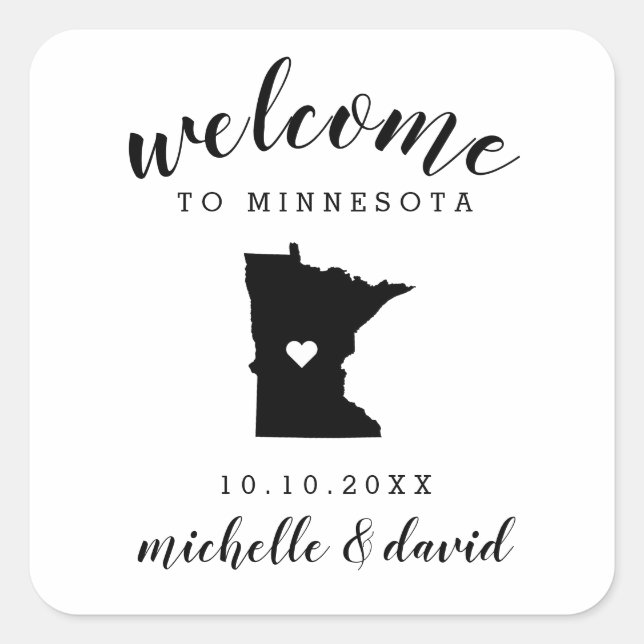 Sticker Carré Bienvenue au Minnesota | Mariage personnalisé (Devant)