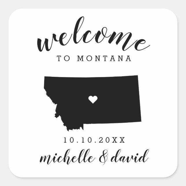 Sticker Carré Bienvenue au Montana | Mariage personnalisé (Devant)