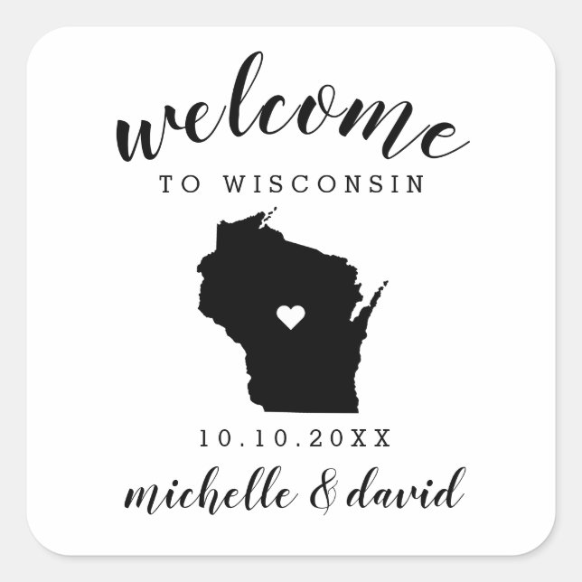 Sticker Carré Bienvenue au Wisconsin | Service personnalisé Mari (Devant)