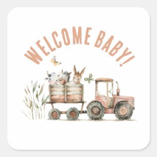 Sticker Carré Bienvenue Baby Country Farm Plaque en papier flora