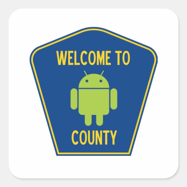 Sticker Carré Bienvenue Dans Android Comté (Bogue Droid Sign) (Devant)