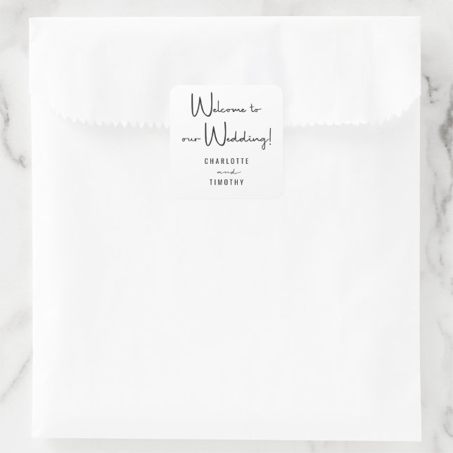 Sticker Carré Bienvenue dans notre script minimal Mariage (Sac)