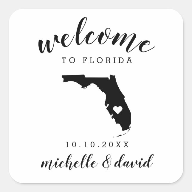 Sticker Carré Bienvenue en Floride | Service personnalisé Mariag (Devant)
