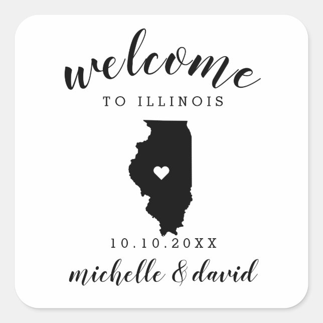 Sticker Carré Bienvenue en Illinois | Service personnalisé Maria (Devant)