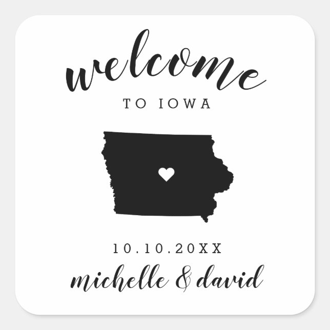 Sticker Carré Bienvenue en Iowa | Service personnalisé Mariage (Devant)