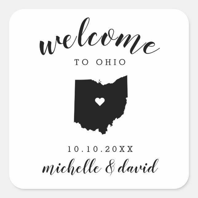 Sticker Carré Bienvenue en Ohio | Service personnalisé Mariage (Devant)