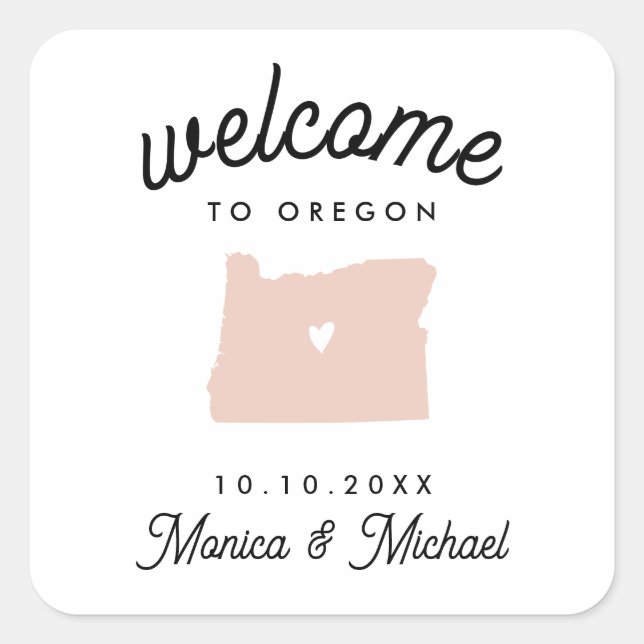 Sticker Carré BIENVENUE OREGON Destination Mariage N'IMPORTE QUE (Devant)