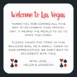Sticker Carré Bienvenue sur le panier de bienvenue du Mariage de<br><div class="desc">Se marier à Las Vegas ? Ces autocollants blancs et noirs de bienvenue complètent parfaitement la corbeille de bienvenue de votre hôtel. Personnalisez avec votre propre texte sincère.</div>