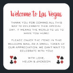 Sticker Carré Bienvenue sur le panier de bienvenue du Mariage de<br><div class="desc">Se marier à Las Vegas ? Ces autocollants blancs et noirs de bienvenue complètent parfaitement la corbeille de bienvenue de votre hôtel. Personnalisez avec votre propre texte sincère.</div>