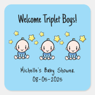 Sticker Carré Bienvenue Triplet Boys!, Triplet Baby Personnalisé