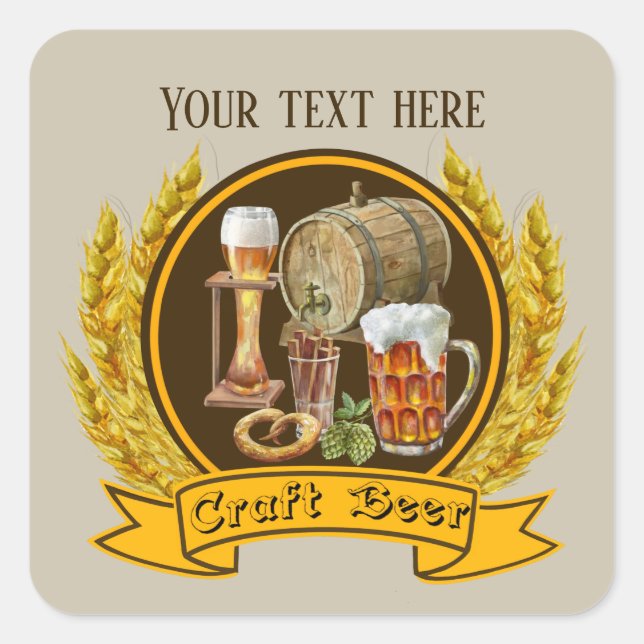Sticker Carré Bière artisanale cool ajouter du texte (Devant)
