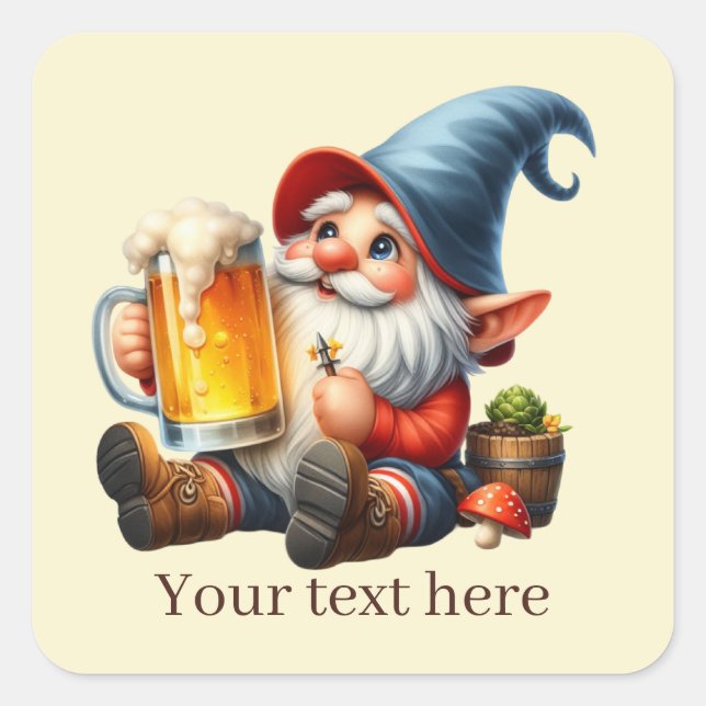 Sticker Carré Bière cool gnome ajouter du texte (Devant)