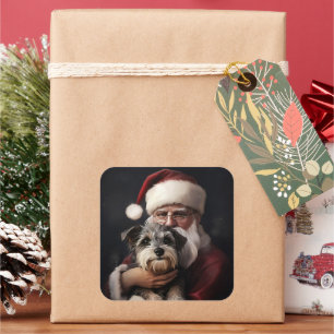 Sticker Carré Biewer Terrier Avec Noël Festif Du Père Noël