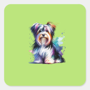 Sticker Carré Biewer Terrier Chien