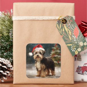 Sticker Carré Biewer Terrier Chien dans la neige Noël