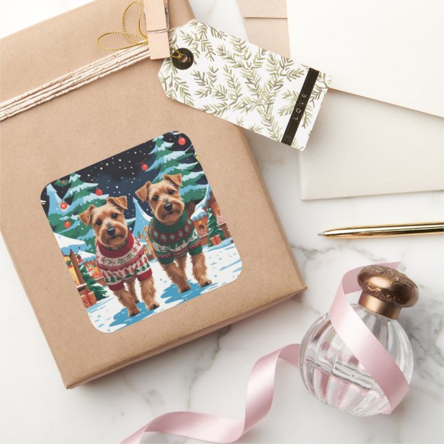 Sticker Carré Biewer Terrier Dogs Christmas Snow Holiday (Cadeaux)