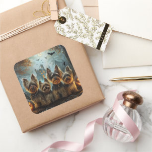 Sticker Carré Biewer Terrier Halloween Night Doggy Délice