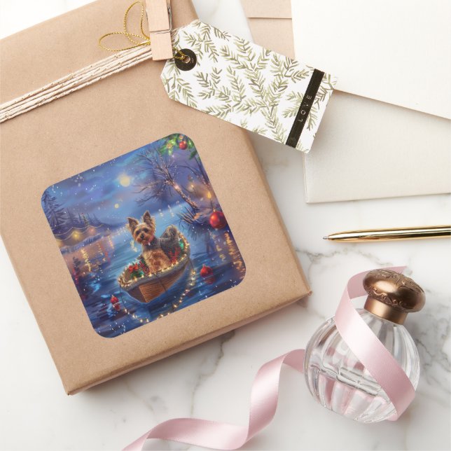 Sticker Carré Biewer Terrier Noël Festive Voyage (Cadeaux)